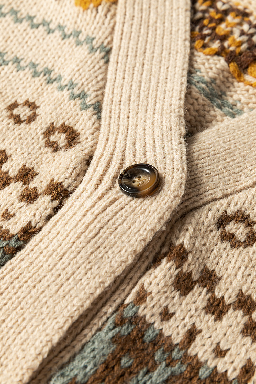 Khaki Western Pattern Knitted Button V Neck Cardigan Sweater 🇺🇸