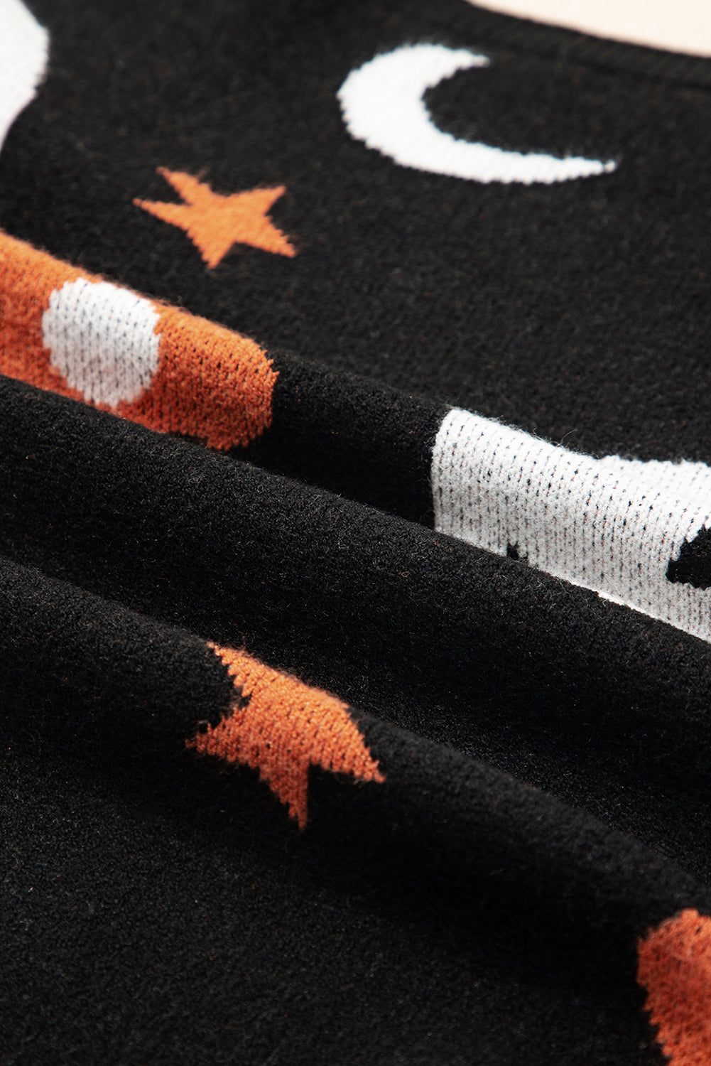 Black Halloween Mythical Night Pattern Drop Shoulder Sweater 🇺🇲