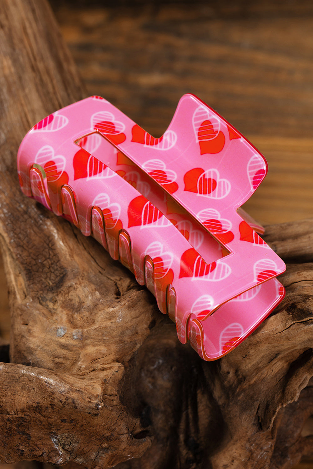 Pink Double Heart Printed Valentines Fashion Hair Claw 🇺🇸