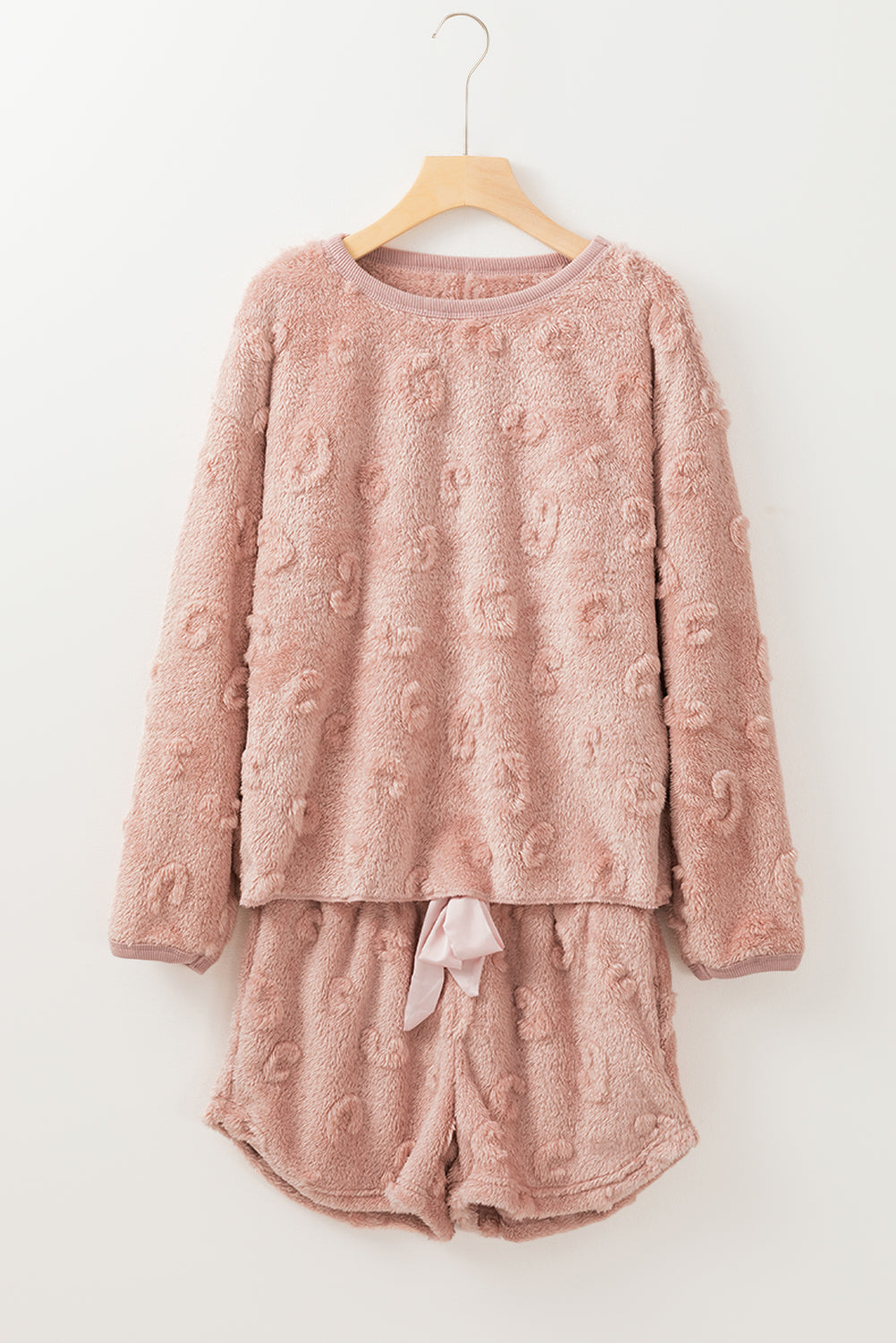Light Pink Textured Leopard Fleece Loose Two Piece Lounge Set 🇺🇸