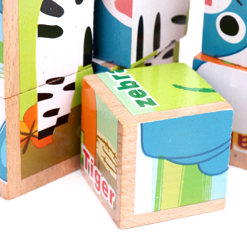 High-grade Six-face Picture Wooden Jigsaw 3D Puzzle Toys Children's Early Educational Toy Cube Jigsaw Puzzle Baby Kids Gifts 🇨🇳