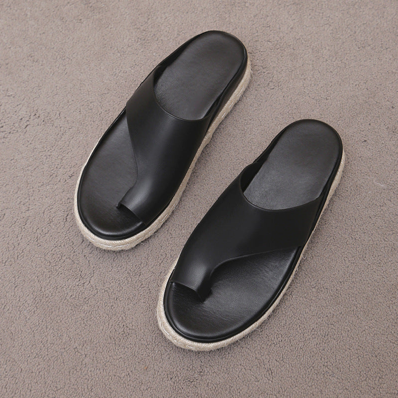 Thick Sole Leopard Print Toe Loop Woven Sandals 🇨🇳