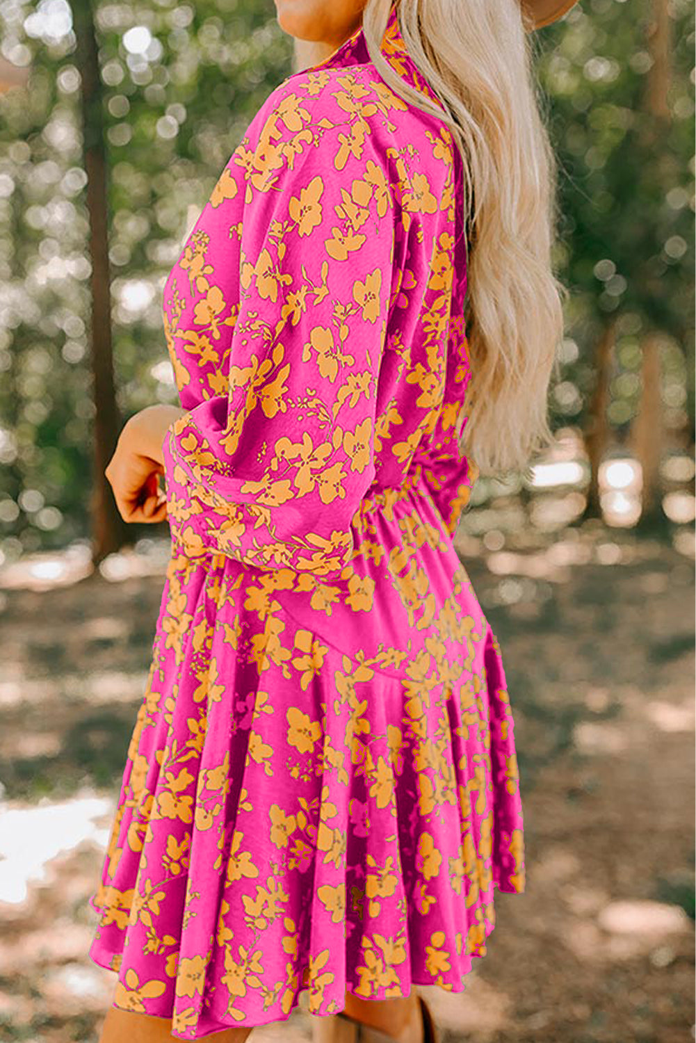 Pink Floral Print Drawstring Tunic Flowy Short Dress 🇺🇸