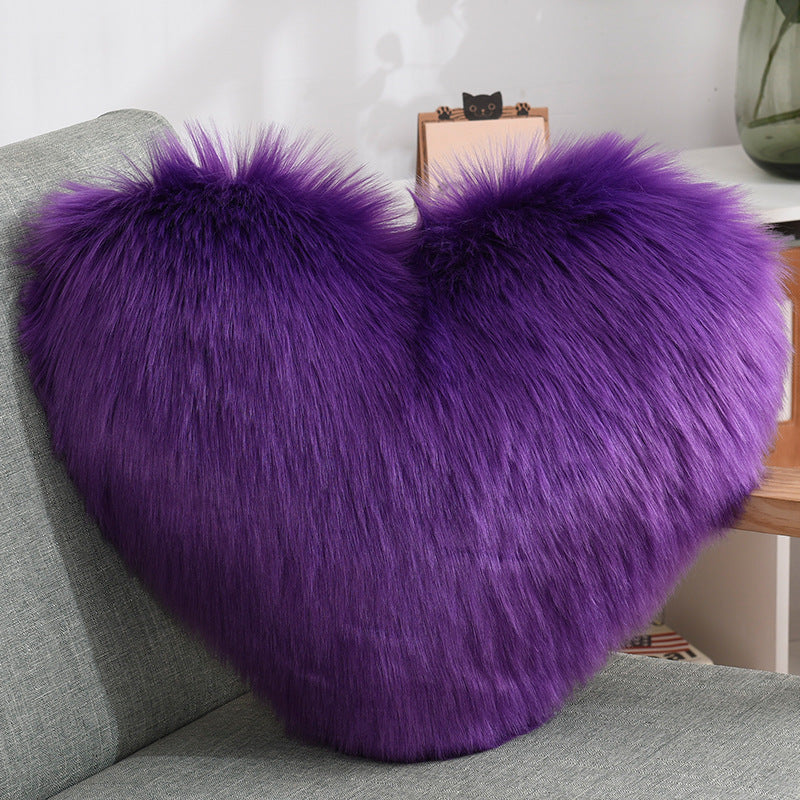 Throw Pillows Heart Shape Long Plush Fluffy Shaggy Cushion Cover 🇨🇳