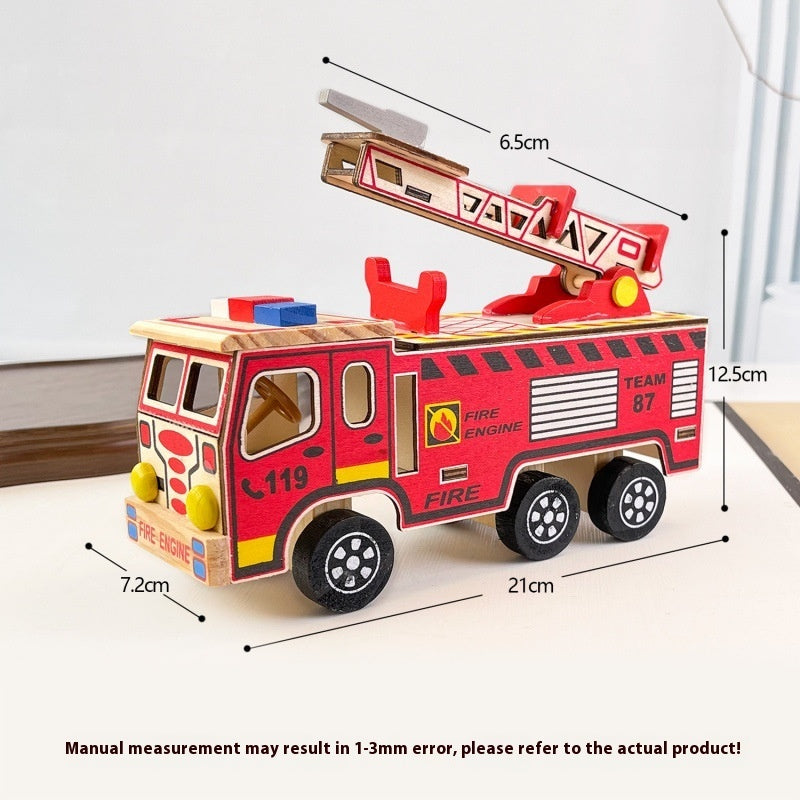 Colorful Wooden Fire Truck Fire Truck Children's Model Toy 🇨🇳