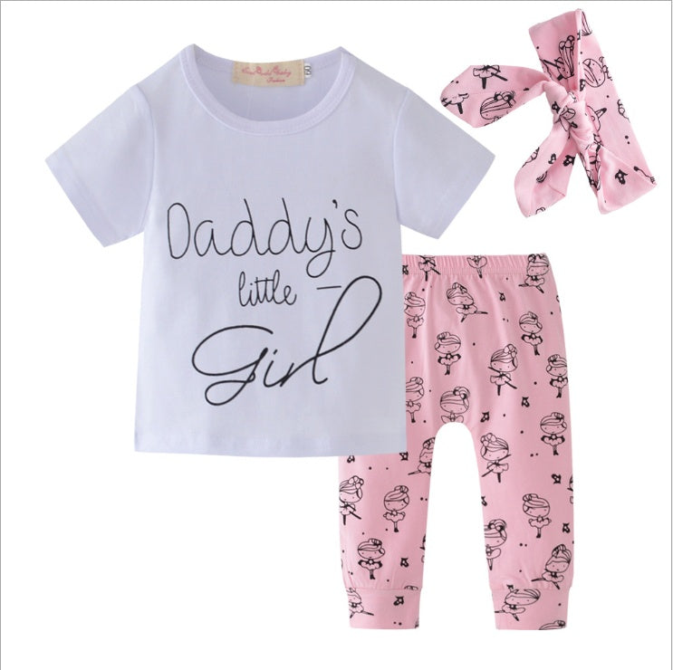 Infant Baby Girls Clothes Daddy's Little Girl T-shirt Cartoon Pants Headband Toddler Outfits Clothing Set 🇨🇳