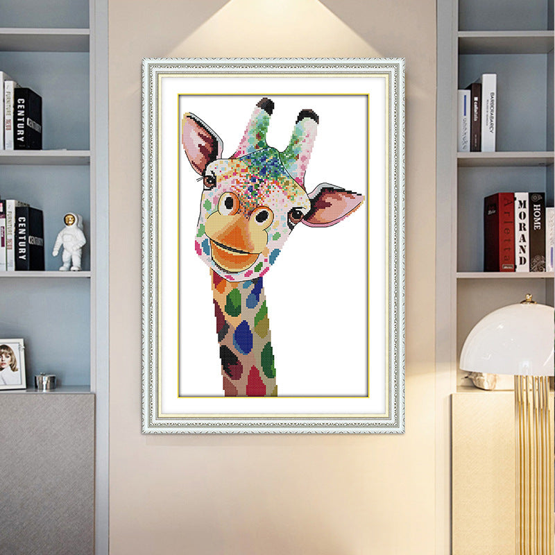 Cross-stitch rainbow giraffe Living room vertical decorative painting 🇨🇳