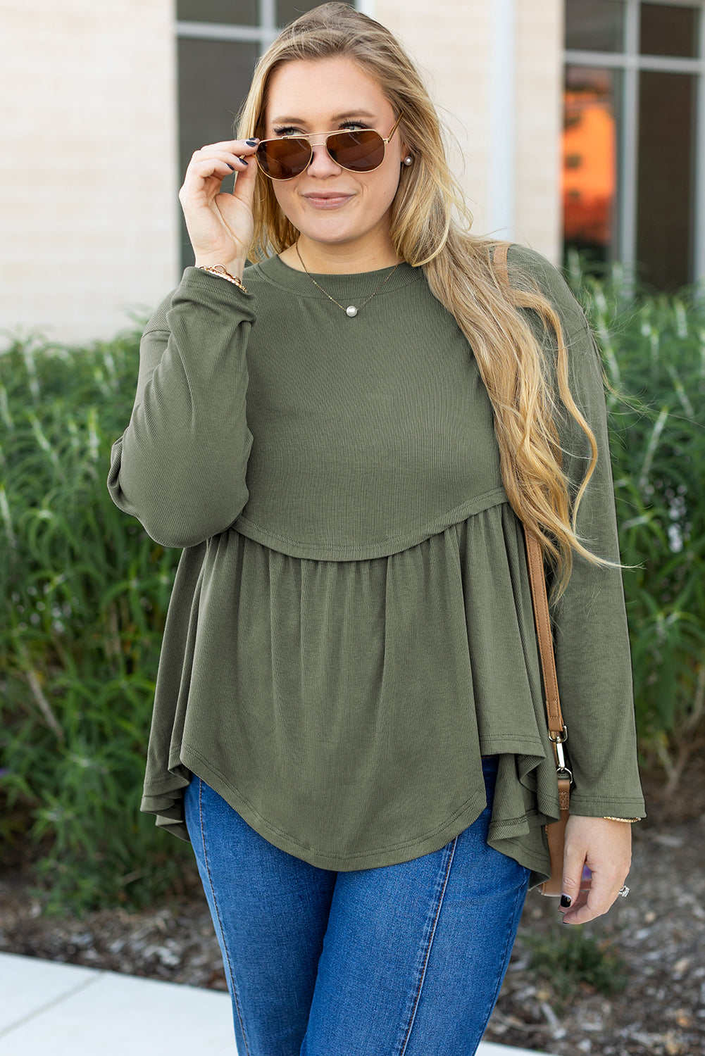 Mist Green Plus Size Thermal Knitted Babydoll Flare Top 🇺🇸