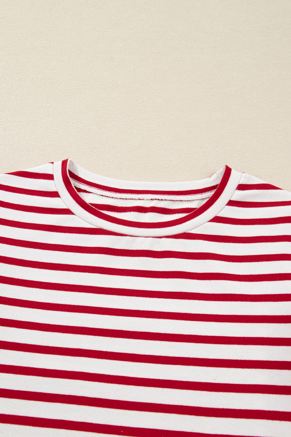 Red Stripe Round Neck Ruffle Trim Long Sleeve Top 🇺🇸
