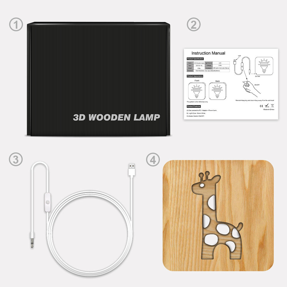 Giraffe Wooden Night Light 🇨🇳