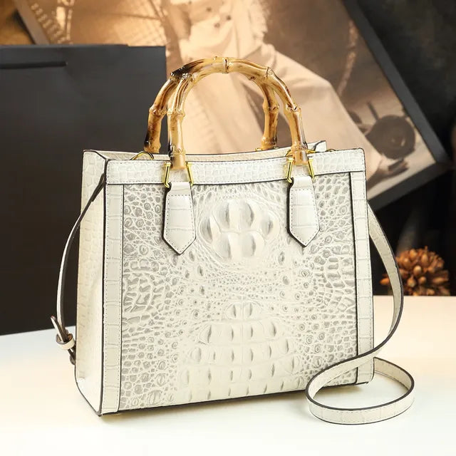 Brand Genuine Leather Bamboo Women's Bag Crocodile Pattern Handbag 🇨🇳