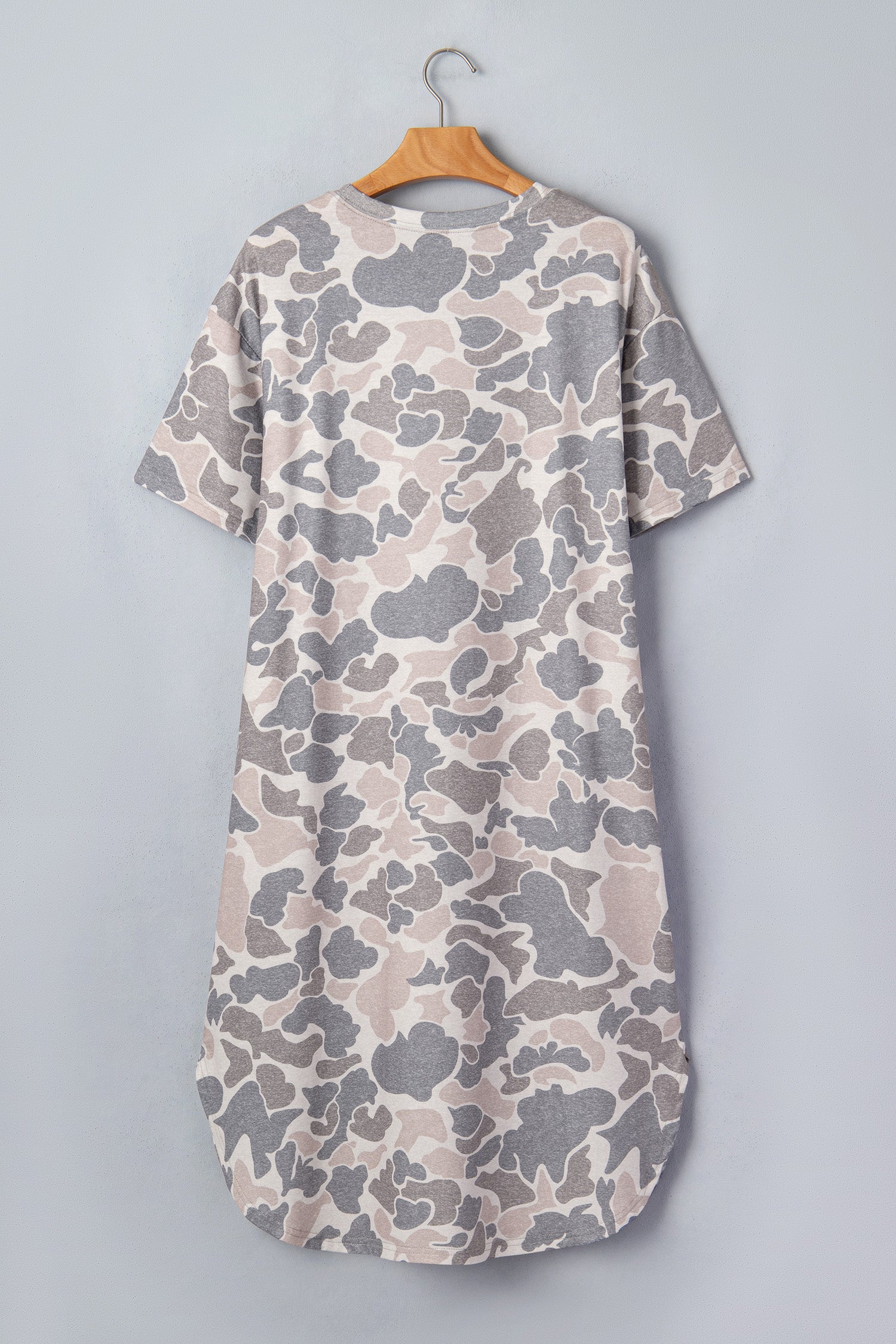 Multicolour Camouflage Print Short Sleeve Drop Shoulder Side Slit Casual Dress 🇺🇸