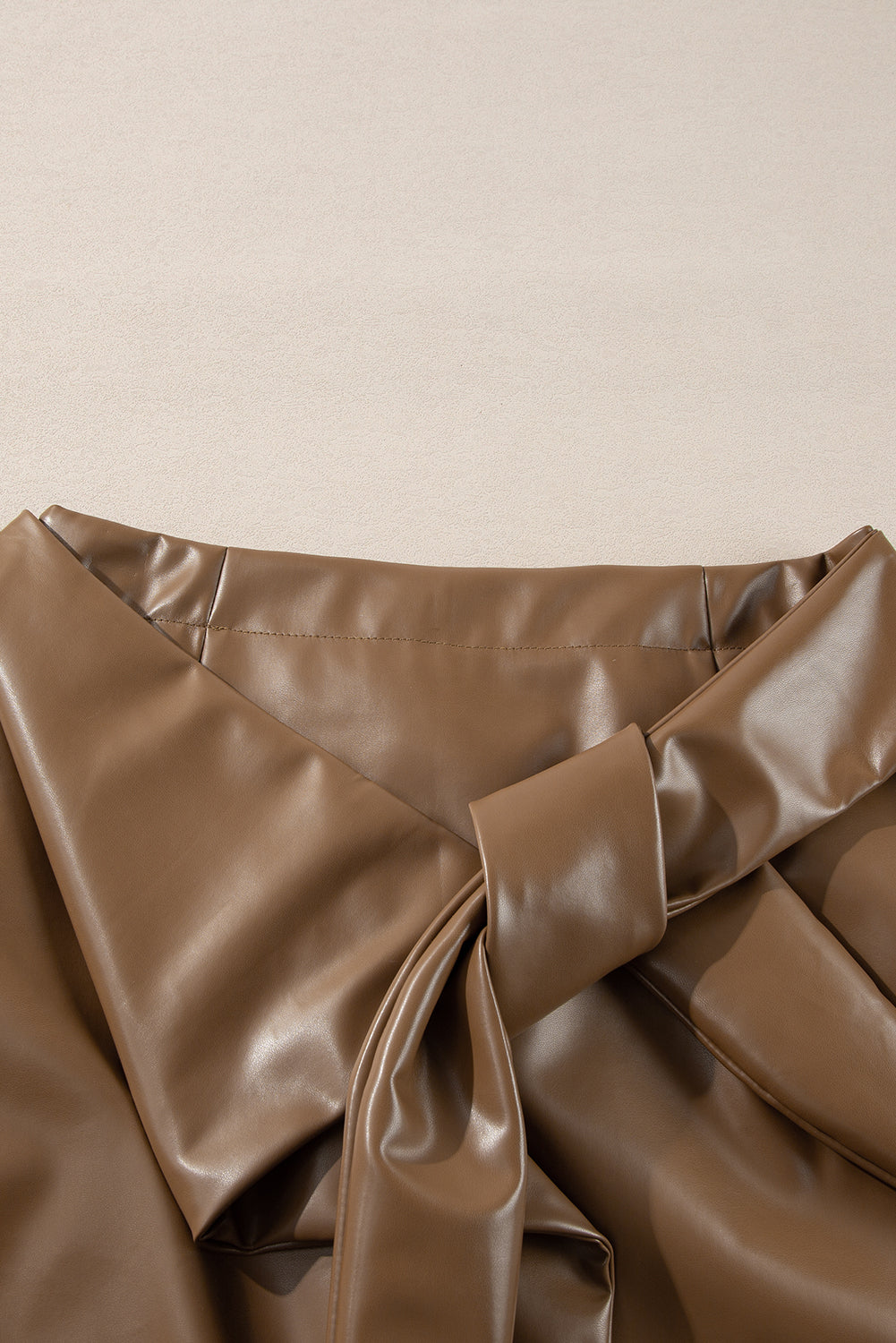 Coffee Bowknot Faux Leather Mini Skirt 🇨🇳