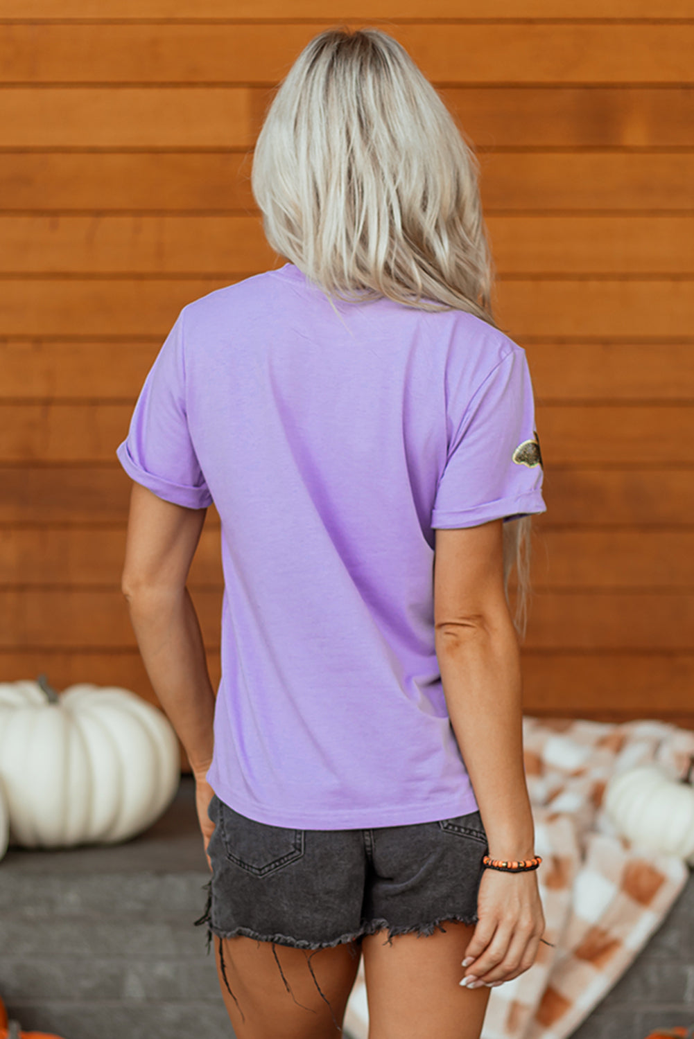 Wisteria Sequin Halloween Bat Patched Casual T Shirt 🇺🇸
