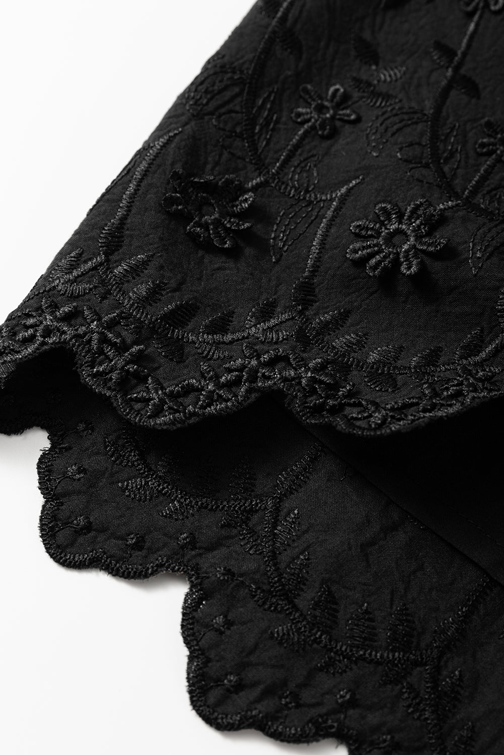 Black Floral Embroidered Buttoned Square Neck Tank Top 🇺🇸