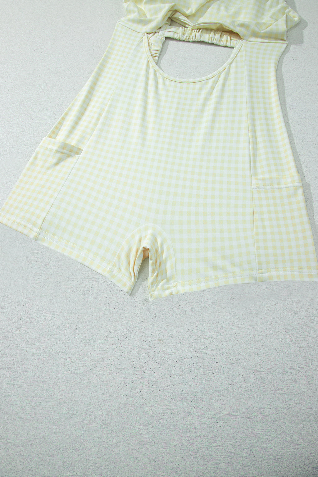 Yellow Cream Faux Two Piece Gingham Contrast Patchwork Loose Mini Dress 🇺🇸