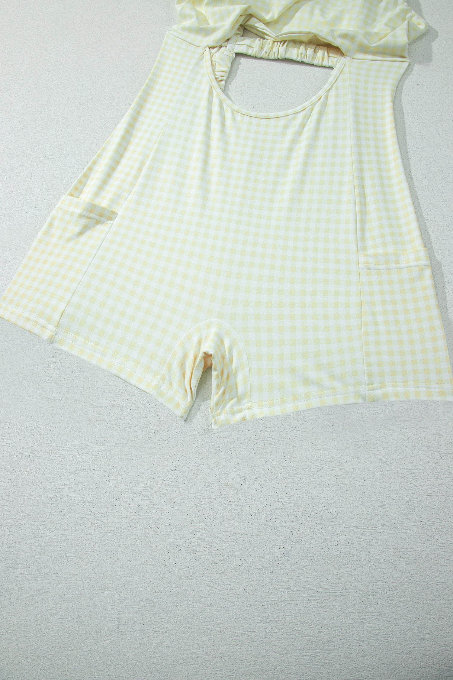 Yellow Cream Faux Two Piece Gingham Contrast Patchwork Loose Mini Dress 🇺🇸