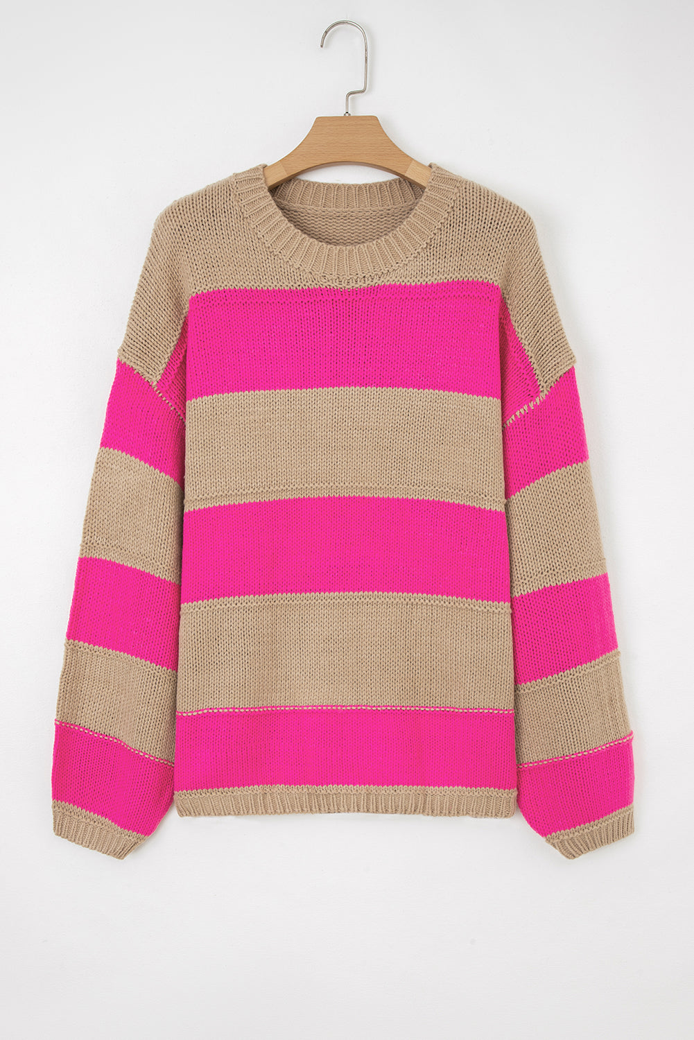 Khaki Stripe Color Block PLus Size Drop Shoulder Sweater 🇺🇸