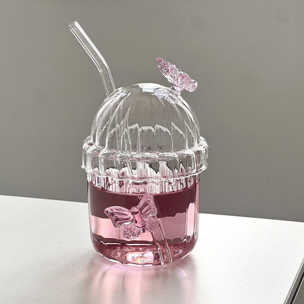 Vertical Straw Butterfly Cup With Straw Borosilicate Glass 🇨🇳