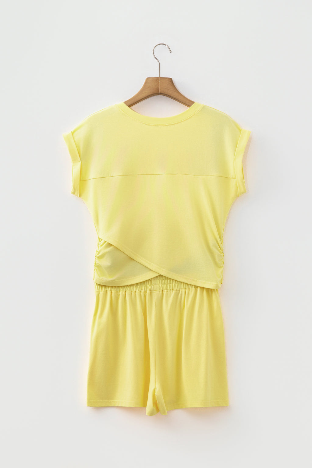 Mist Blue Solid Short Sleeve Elastic Waist Pocket Casual Two Piece Short Set 🇺🇸