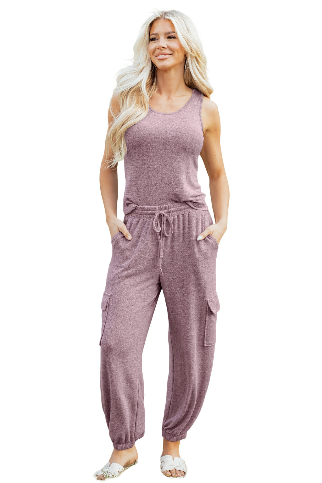 Orchid Bouquet Casual Tank Top Drawstring Jogger Pants 2pcs Outfit 🇺🇸