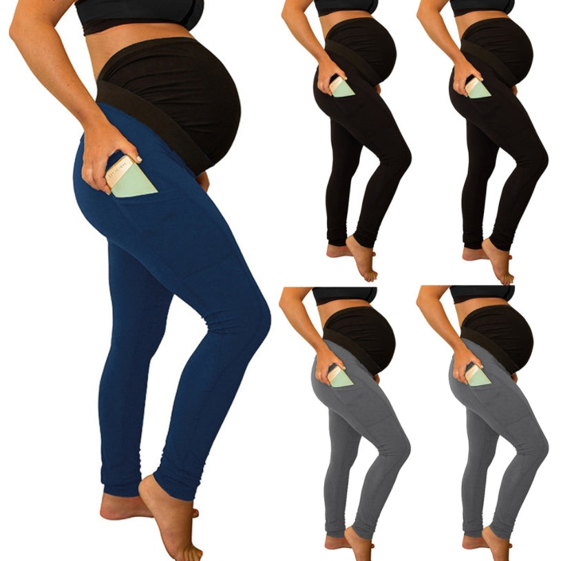 pure color panel long and high waist side pocket Maternity Pants 🇨🇳