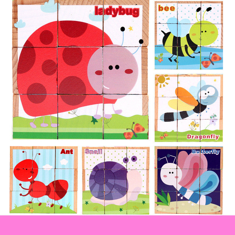 High-grade Six-face Picture Wooden Jigsaw 3D Puzzle Toys Children's Early Educational Toy Cube Jigsaw Puzzle Baby Kids Gifts 🇨🇳