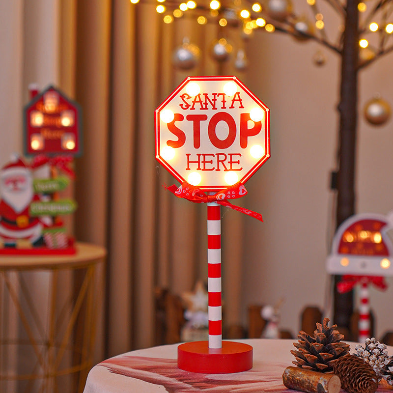 Christmas Road STOP Decorative Lights Wooden Atmosphere Led Colored Lamp 🇨🇳 l