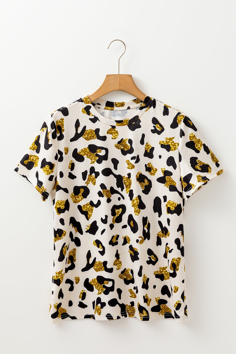 Apricot Leopard Print Round Neck Casual T Shirt 🇨🇳
