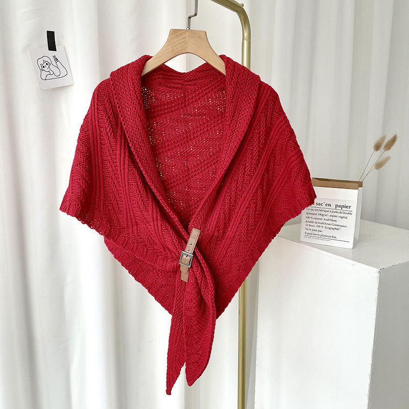 Ladies Knitted Scarf With Split Thick Triangle Cape 🇨🇳