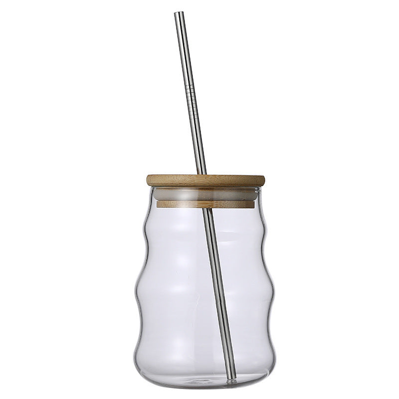 High Borosilicate Glass Stripe Straw Cup Ins Wind 🇨🇳