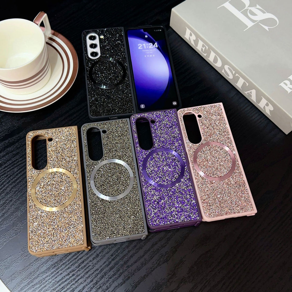 Suitable for Samsung Z Fold 6 Phone Case, Foldable Screen Z Fold 5/W24 Protective Cover, Magnetic Glitter Z Fold 3/4 Case 🇨🇳