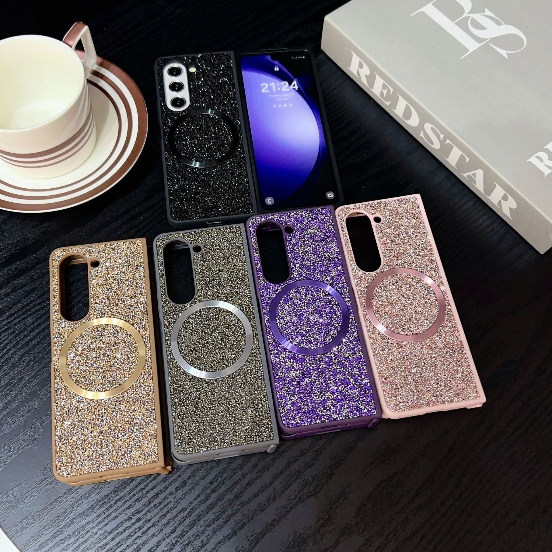 Suitable for Samsung Z Fold 6 Phone Case, Foldable Screen Z Fold 5/W24 Protective Cover, Magnetic Glitter Z Fold 3/4 Case 🇨🇳