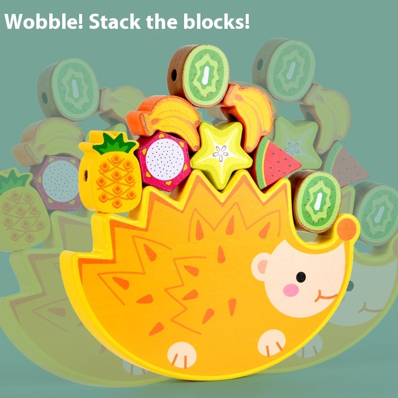 Hedgehog Fruit Balance Building Blocks Cartoon Heap Tower Jenga Large Particle Fruit Cognition Beaded Educational Toys 🇨🇳