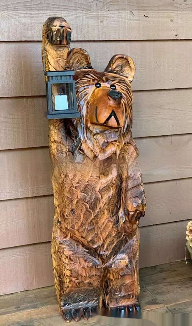 Bear Lamp Wood Carving Resin Garden Bear Decorations Manor Led Ornaments 🇨🇳