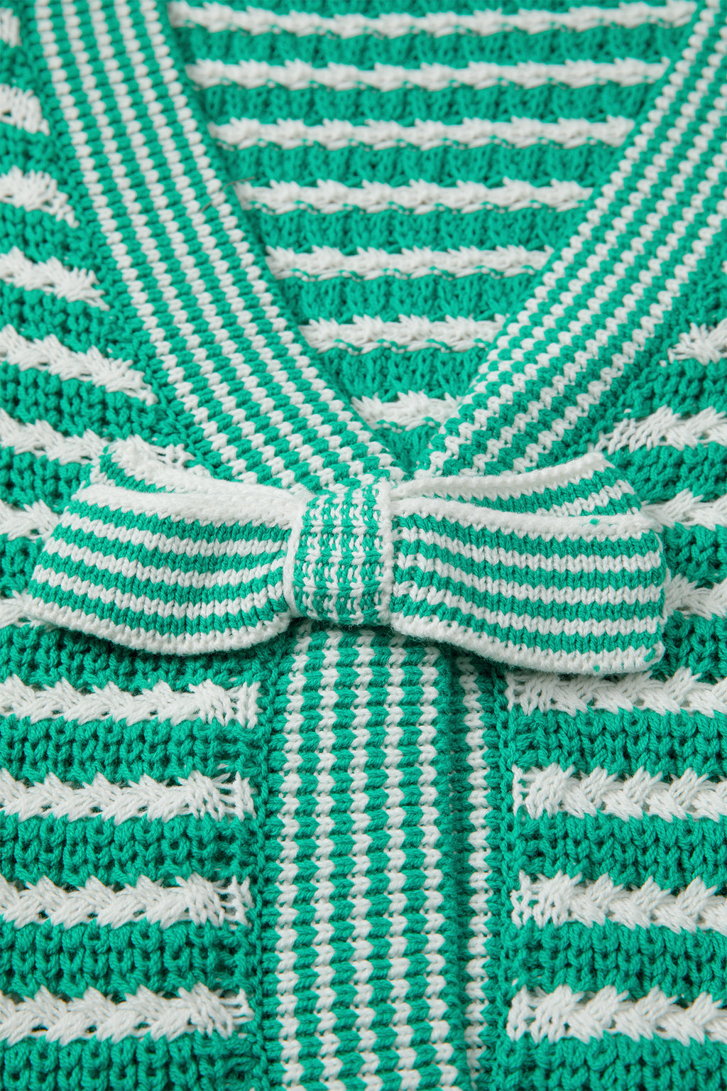 Green Stripe Short Sleeve Knit V Neck Bow Knot Sweater 🇺🇸