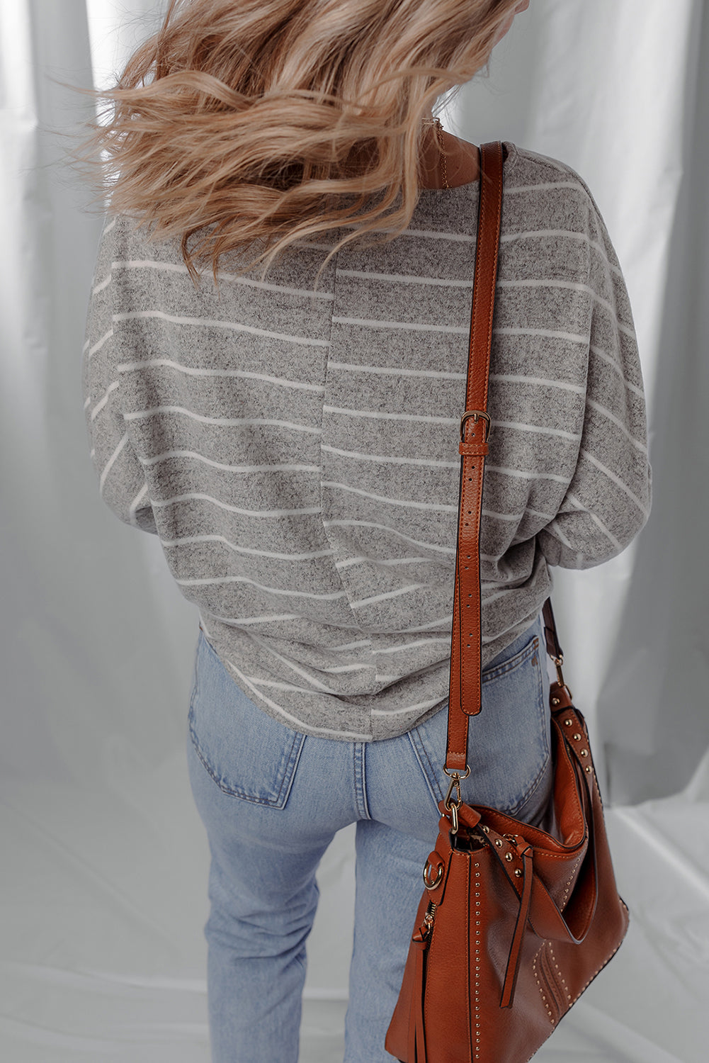 Gray Stripe Dolman Sleeve Drop Shoulder Top 🇺🇸