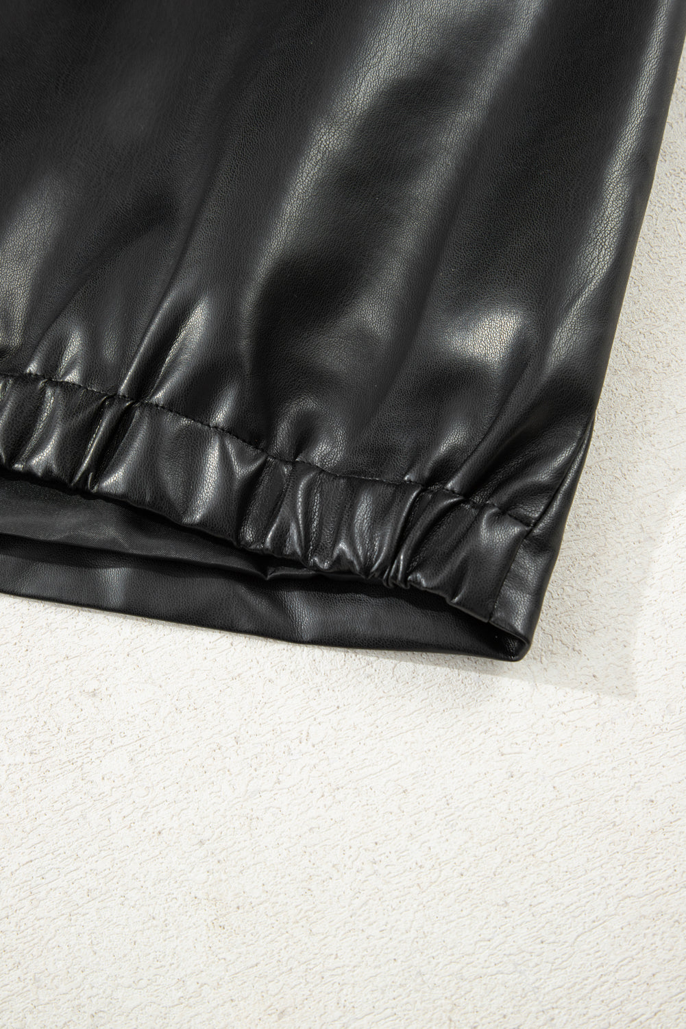 Black Double Flap Pocket Faux Leather Zip Up Stand Neck Vest 🇺🇸