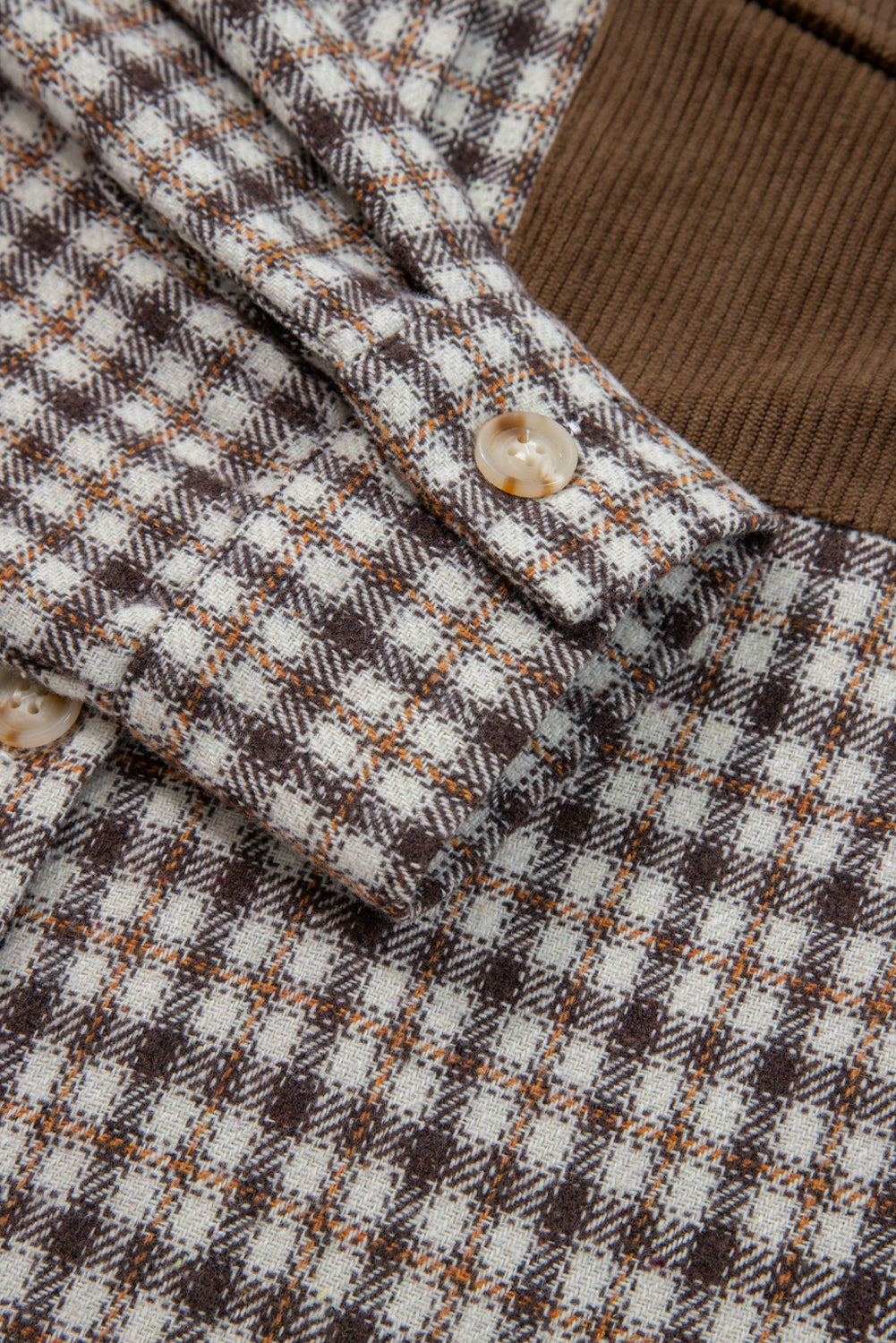 Casual Contrast Corduroy Flap Pocket Patchwork Plaid Shacket 🇺🇸