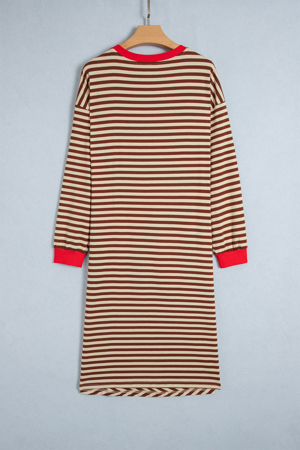 Brown Stripe Striped Colorblock Cuffs Round Neck Long Sleeve Shift Dress 🇺🇸