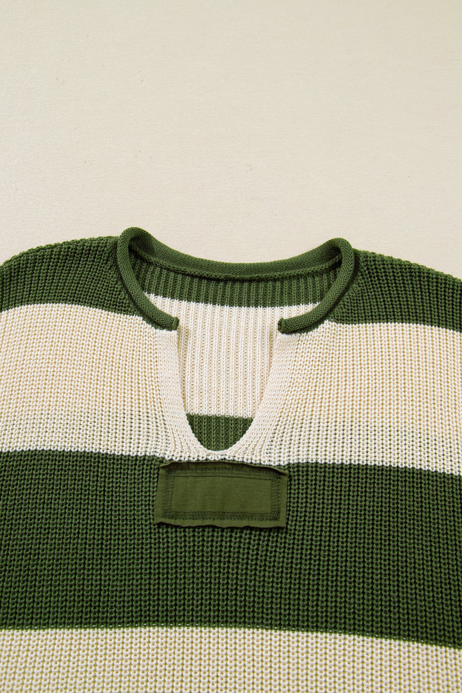 Green Stripe Colorblock Notched Neck Plus Size Sweater 🇺🇸