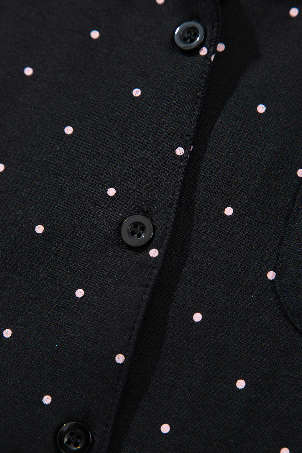 Black Polka Dot Long Sleeve Shirt Lace Detail Two Piece Pajama Pant Set 🇺🇸
