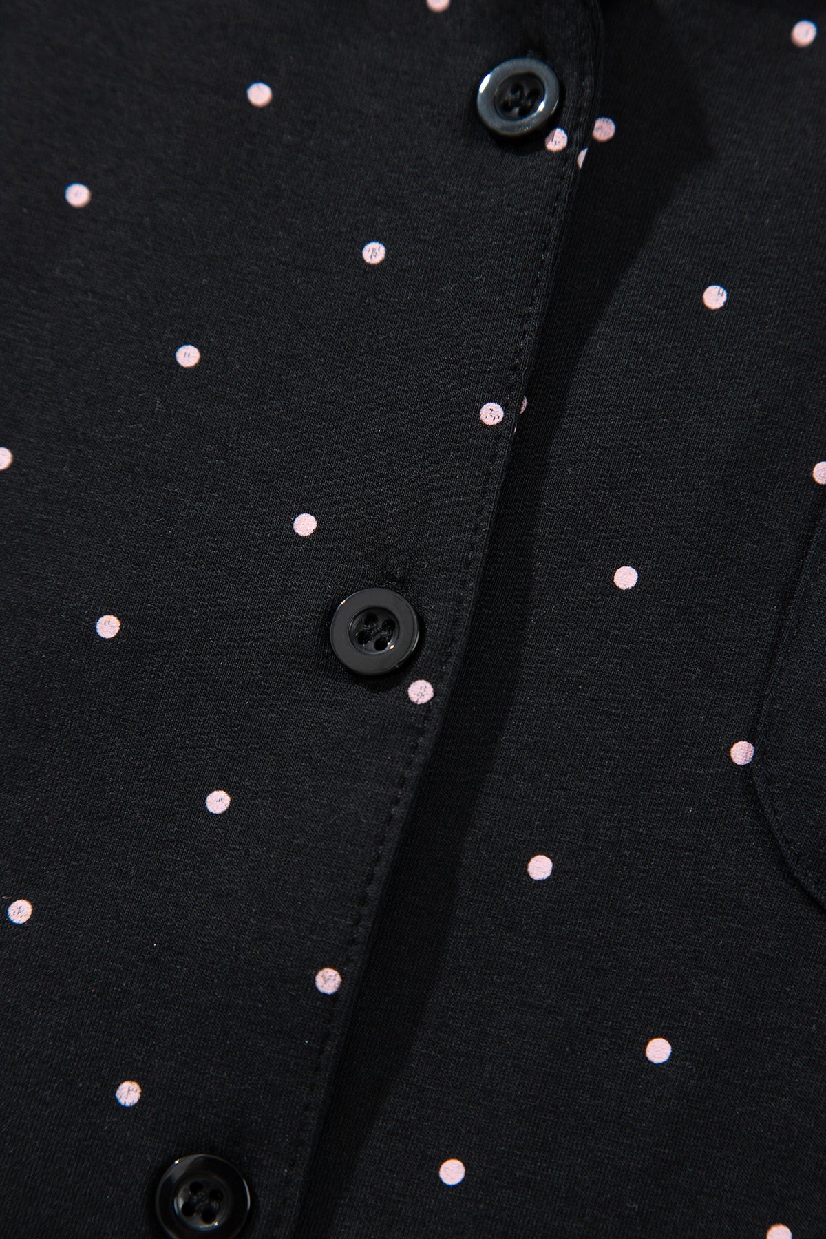 Black Polka Dot Long Sleeve Shirt Lace Detail Two Piece Pajama Pant Set 🇺🇸