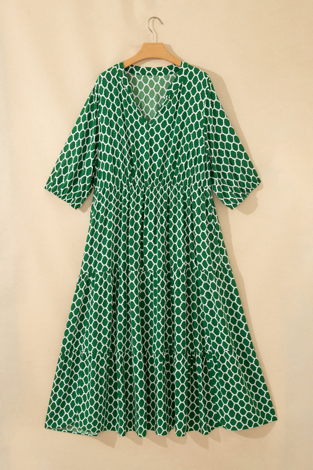 Green Plus Size Geometric Print Pocketed Ruffle Hem Casual Dress 🇺🇸