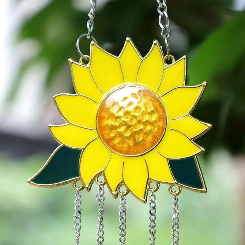 Sunflower Wind Chimes Pendant Metal Sunflower Sunflower Wall Decorations Art Pendant Indoor Wind Chimes 🇨🇳