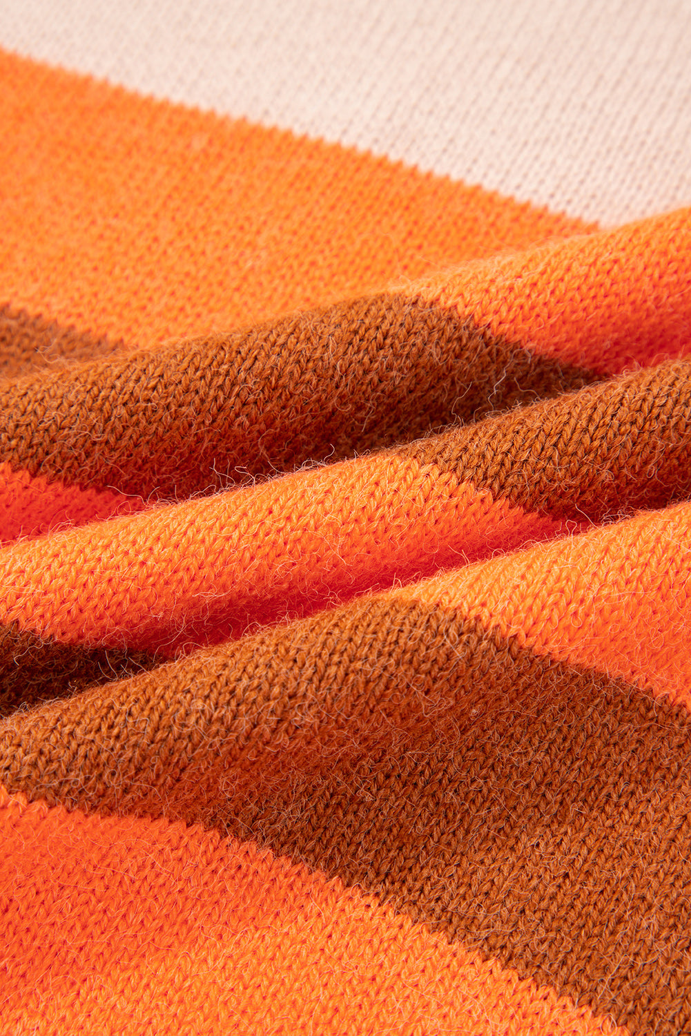 Orange Stripe Color Block High Neck Drop Shoulder Cozy Sweater 🇺🇲