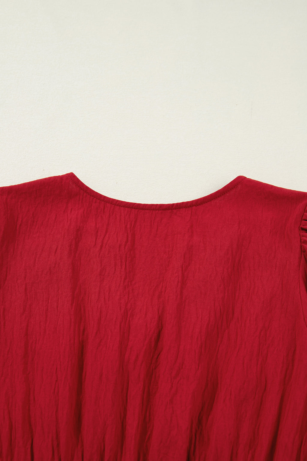 Racing Red Contrast Embroidered Detail Cinched Waist Tiered Long Sleeve Maxi Dress 🇺🇸