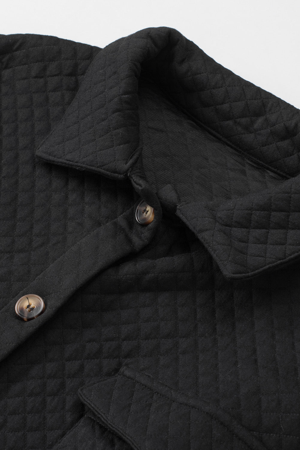 Black Retro Quilted Flap Pocket Button Shacket 🇺🇸