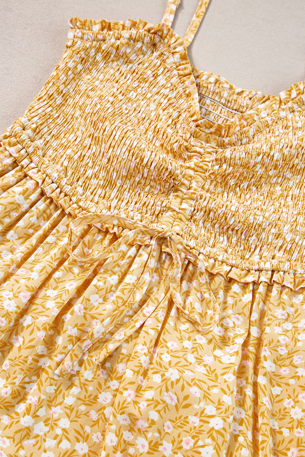 Yellow Frilly Smocked High Waist Floral Maxi Dress 🇺🇸