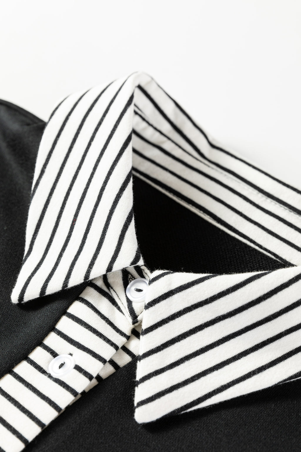 Black Plus Size Striped Cuffs Polo Collar Patchwork Long Sleeve Ruffle Hem Dress 🇺🇸